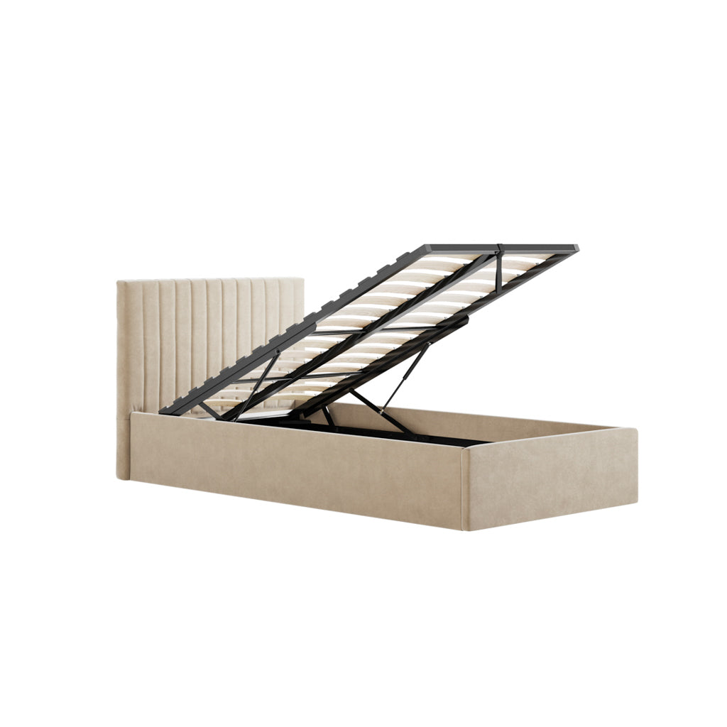 Berlin Beige Velvet Ottoman Single Bed